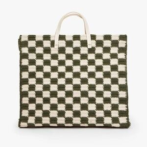 Clare V Summer Simple Tote Olive/Cream Crochet Checker